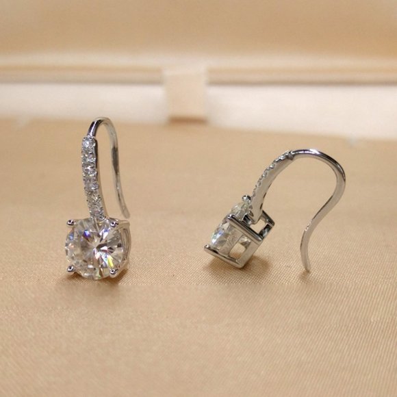 NEW 18K White/Rose Gold Diamond Drop Earrings - Picture 9 of 10